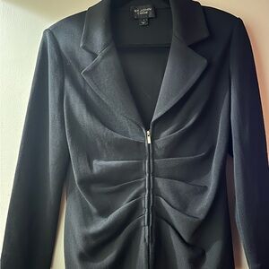 St. John Cavier Black Tweed Ruched Zip Ladies Blazer Coat, 8